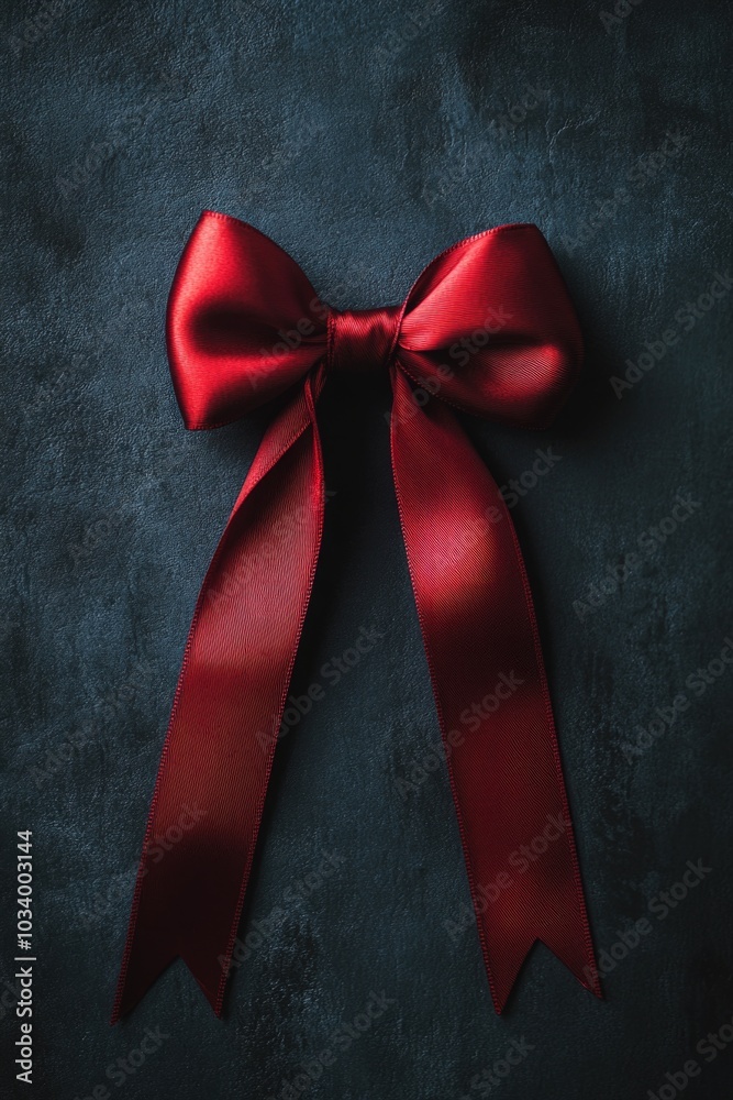 Poster A red bow against a dark background, ideal for use in presentations or designs where a pop of color is needed