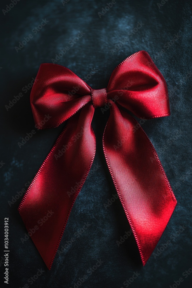 Poster A single red bow sits on a black surface, perfect for decorating or design projects