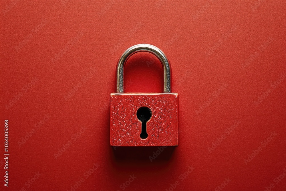 Poster A red padlock sitting on a red surface, with no other objects in sight