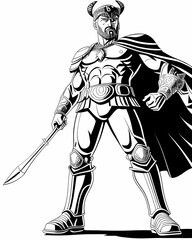 Obraz premium Knight with sword. Black and white illustration ready for vinyl cutting.