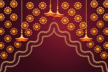 Fototapeta premium Vibrant Diwali Celebration Decor Ornate Lamps Floral Patterns - Perfect Holiday Marketing, Invitations, Social Media Graphics