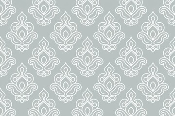 Fototapeta premium Elegant White Floral Pattern Soft Gray Background - Stylish Decorative Design Home Decor, Textiles, Wallpaper