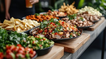 An eye-catching taco platter garnished with fresh vegetables and sides, representing the fusion of flavors and visual appeal in modern culinary presentation.