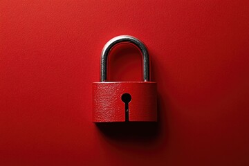 Naklejka premium A red padlock on a red surface, ideal for use in designs related to security and confidentiality