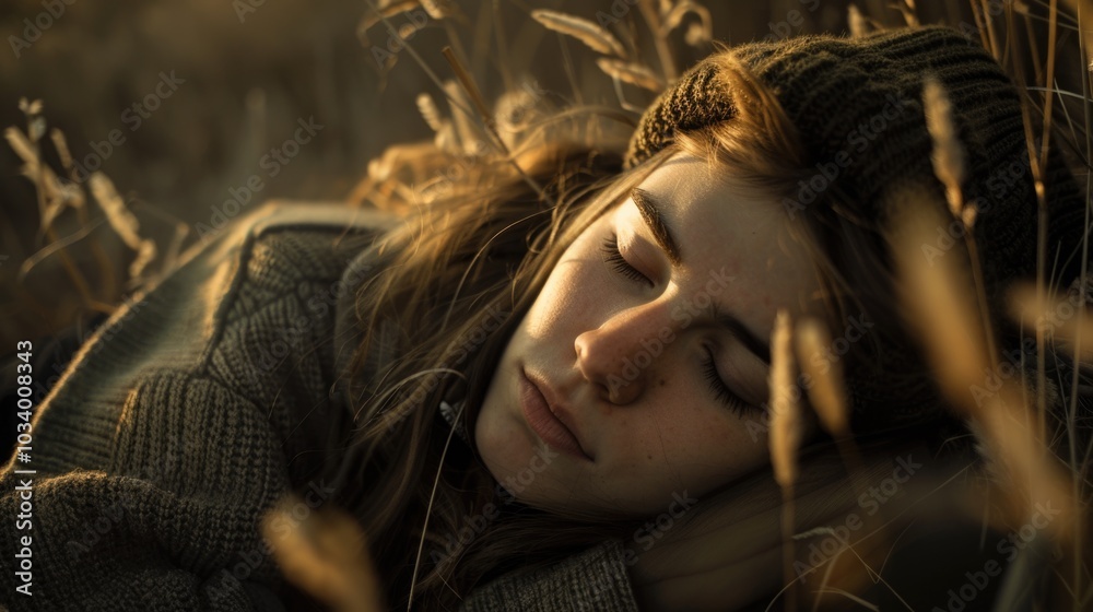 Canvas Prints A person lying down in a field of long grass