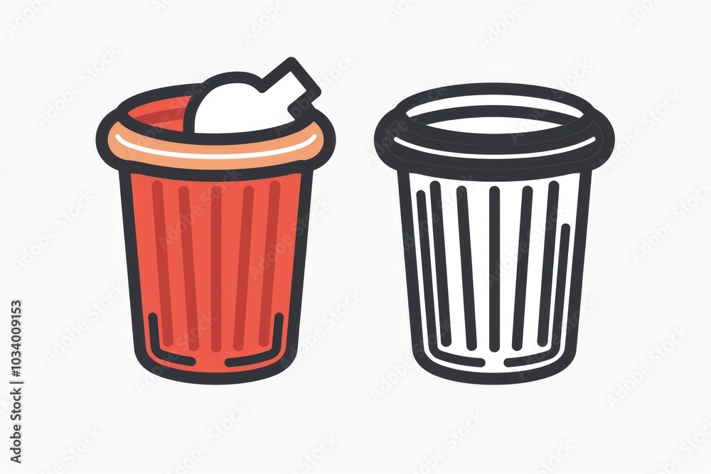 Poster a trash can with a single cup of coffee on top, ready for use