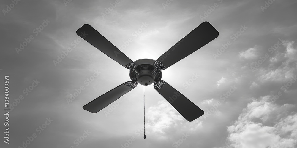 Aufkleber a close-up shot of a black and white ceiling fan with simple design