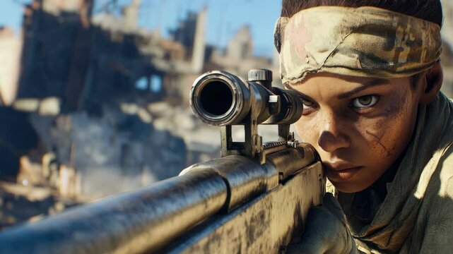 Soldier with rifle, fictional game character, 3D shooter game concept