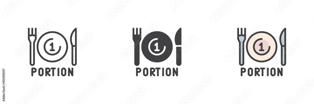Poster portion plate with fork and knife different style icon set