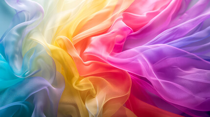 Obraz premium Textur Hintergrund, weich fließender Stoff in Regenbogenfarben, Generative AI