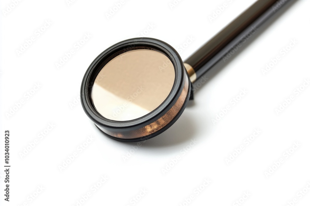 Poster a close-up shot of a magnifying glass on a white surface, perfect for highlighting small details or 