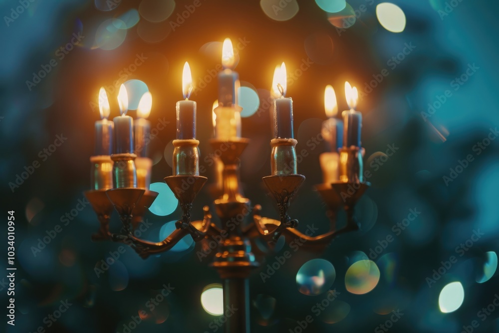 Poster A group of lit candles placed on a table, perfect for adding ambiance to any setting