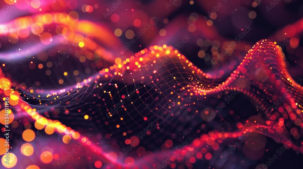 Poster A unique visual representation of a wavy pattern created by red and yellow lights, great for background or conceptual imagery
