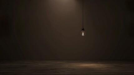 Dark empty room with single flickering light bulb casting long shadows, emphasizing absence of power and eerie atmosphere, minimalist setting with focus on light bulb's glow.