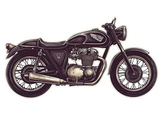 Fototapeta premium Retro Classic Motorcycle Illustration in Vintage Style,A detailed vintage-style illustration of a classic motorcycle, showcasing its sleek design and mechanical components