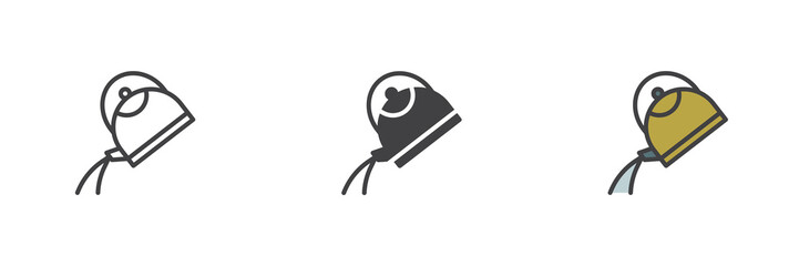 Kettle pour water different style icon set