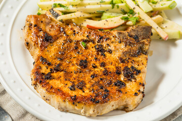 Warm Grilled Pork Chops and Apple Slaw