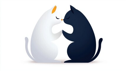 Obraz premium Minimalistic illustration of two stylized cats facing each other