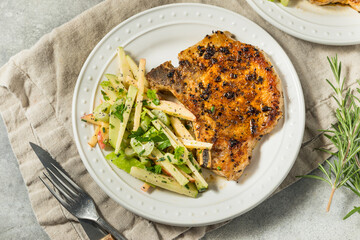 Warm Grilled Pork Chops and Apple Slaw