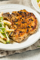Warm Grilled Pork Chops and Apple Slaw
