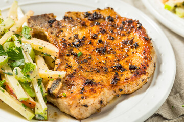 Warm Grilled Pork Chops and Apple Slaw