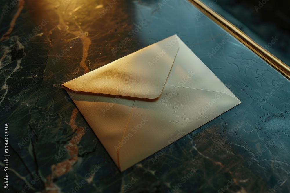 Aufkleber A simple and clean design with a white envelope sitting on a table, great for representing communication or correspondence