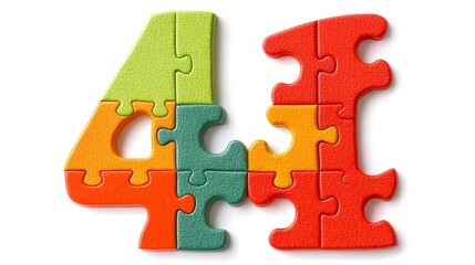 Puzzle Pieces Artfully Arranged to Form the Number 4 Symbolizing Creativity Problem Solving and Innovative Thinking