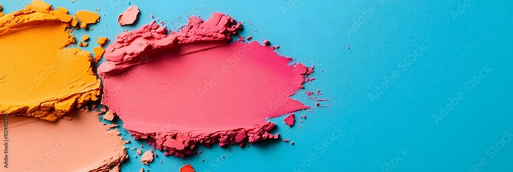 Poster Captivating abstract art composition created by vibrant smudges and blends of colorful makeup palette  Fluid dynamic patterns and textures with a contemporary sensorial aesthetic