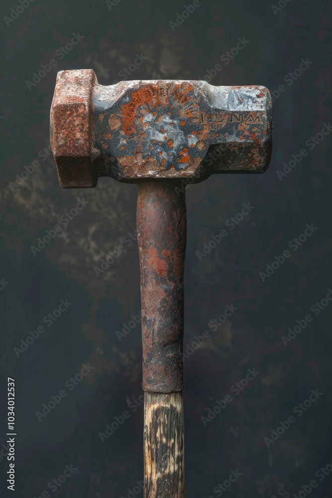 Poster Old hammer with rust on a dark background