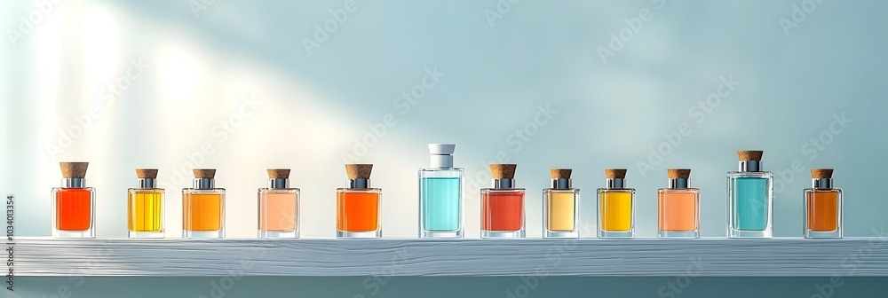Aufkleber captivating light rays shining through glass perfume bottles casting a kaleidoscope of colorful refl