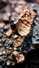 Macro photography of copper ore, showcasing intricate textures and colors. Ideal for mining, geology, and natural resource discussions, highlighting the beauty of raw materials
