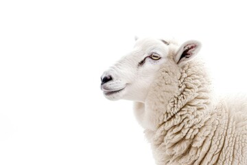 Fototapeta premium A close-up shot of a sheep's face on a white background