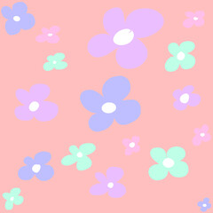 Seamless playful floral pattern with pastel-colored flowers on a peach background. Perfect for kids’ designs, textiles, wallpapers, and cheerful decorative projects.