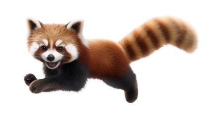 Red panda with bushy tail and masked face isolated on a transparent background, PNG 