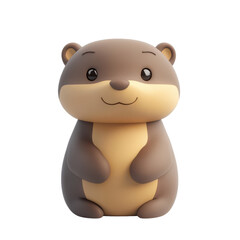 Naklejka premium Cute 3D otter character, brown and beige cartoon animal figurine, playful woodland mascot icon for kids design isolated PNG with Transparent Background