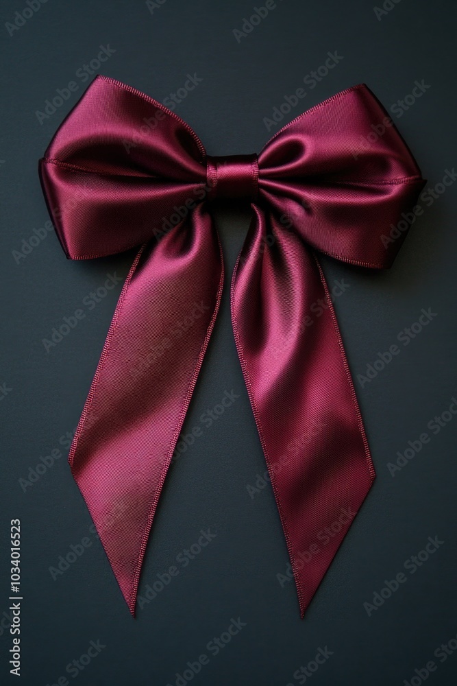 Poster a bright red satin bow set against a black background, perfect for adding a pop of color to your des