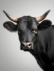 Naklejka premium Black cow portrait, white isolated background