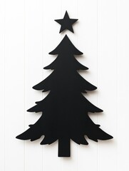Fototapeta premium Black silhouette of a Christmas tree with a star on a white background.