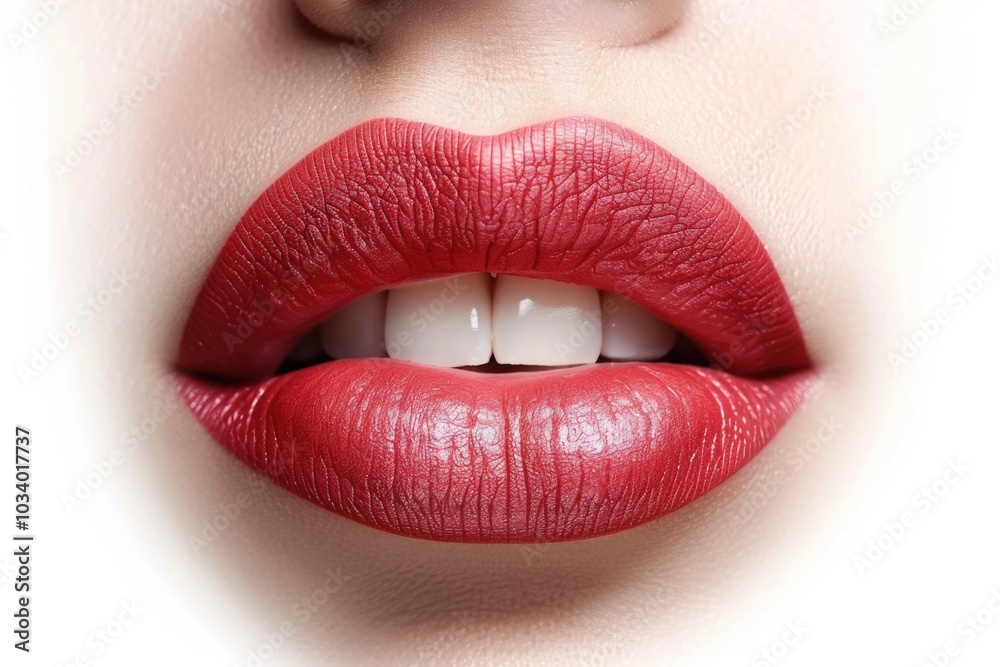 Sticker Close-up shot of a woman's lips with bright red lipstick, suitable for beauty or fashion ads