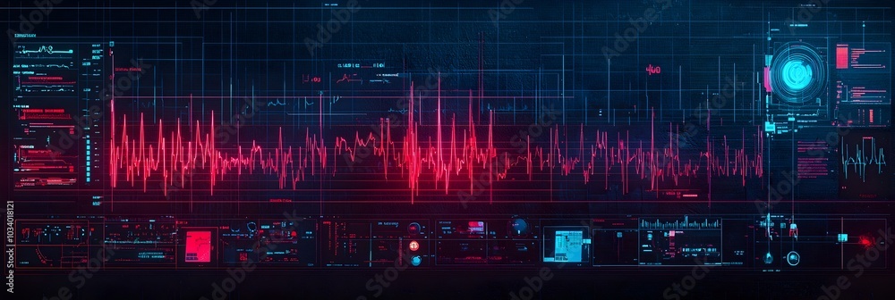 Poster Digital cardiac monitoring graphs displaying electrocardiogram ECG waveforms and vital sign data for medical diagnosis treatment and health monitoring purposes