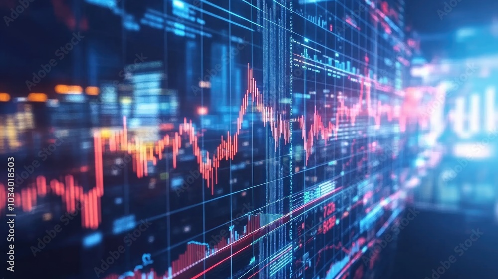 Poster Financial data on a screen with trading information and graphs