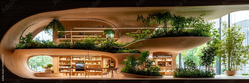 Poster eco friendly atrium with lush hanging gardens symbolizing sustainable and biophilic architecture des