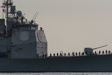 WARSHIP - American Ticonderoga-class guided missile cruiser at sea 
