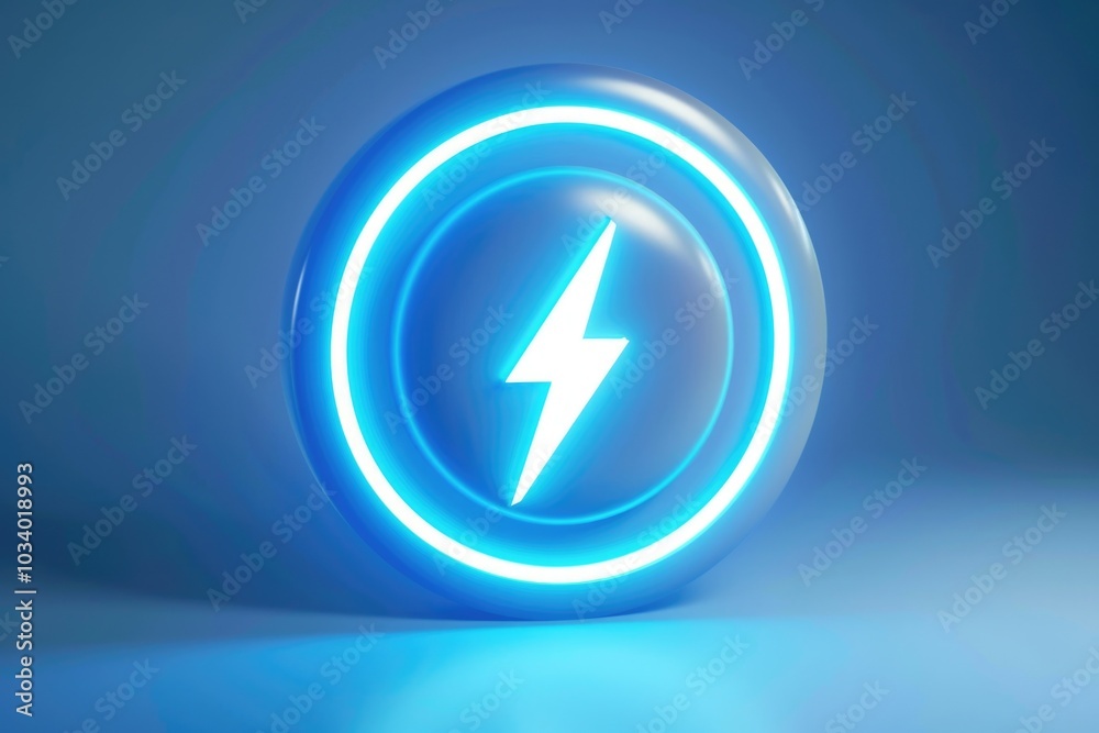 Poster a bright blue logo with a lightning bolt icon, suitable for use in technology and innovation related