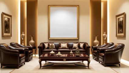 Elegant Interior Room with Large Blank Art Frame – Luxury Decor, Spacious Room, Modern Design
