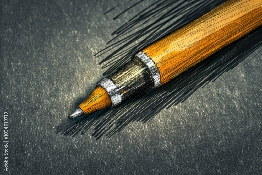 Poster a simple pencil lying on a table with a wooden handle, great for illustration and design use