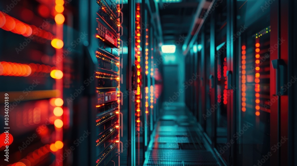 Poster Row of servers in a modern data center