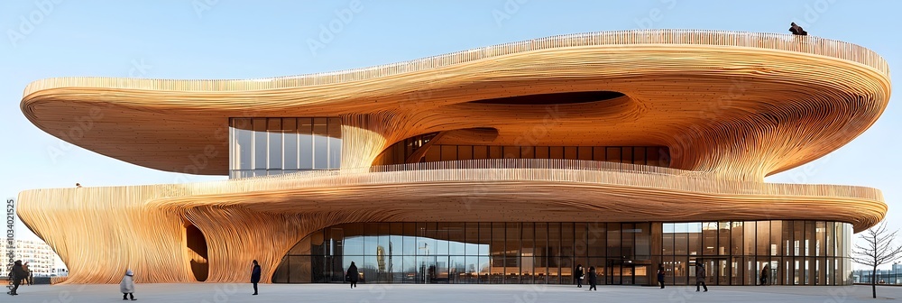 Poster Flowing undulating roof structures capturing organic fluid forms in a modern minimalist architectural design  Featuring sweeping curves dynamic lines and a harmonious sculptural aesthetic
