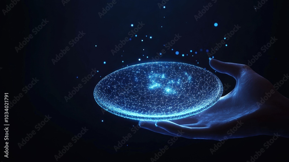 Poster A person holds a shining or luminescent object in their hand, ideal for use in sci-fi, fantasy, or futuristic themed projects