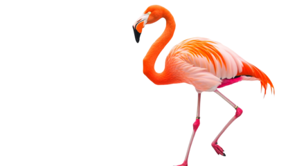 Regal flamingo standing on one leg isolated on a transparent background, PNG 